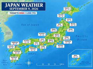Japan weather map, Wednesday, September 9, 2026