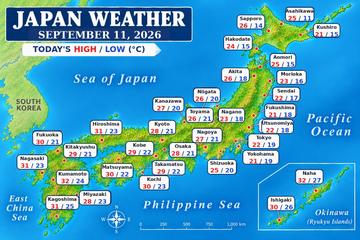 Japan weather map, Friday, September 11, 2026