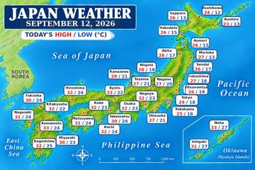 Japan weather map, Saturday, September 12, 2026