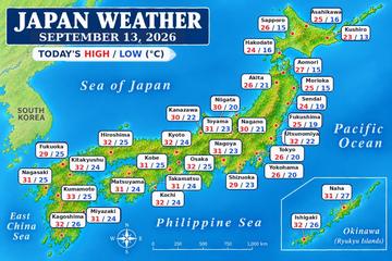 Japan weather map, Sunday, September 13, 2026