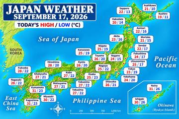 Japan weather map, Thursday, September 17, 2026