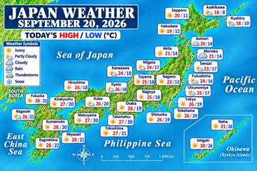 Japan weather map, Sunday, September 20, 2026