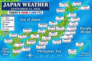 Japan weather map, Monday, September 21, 2026