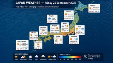Japan weather map, Friday, September 25, 2026