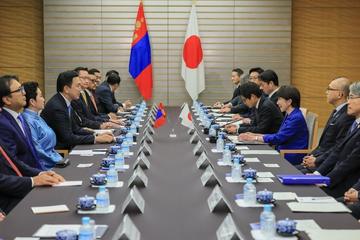 The Japanese and Mongolian delegations across the table at the Prime Minister's Office