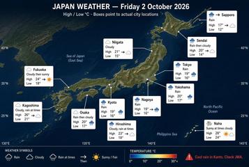 Japan weather map, Friday, October 2, 2026