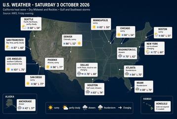 United States weather map, Saturday, October 3, 2026