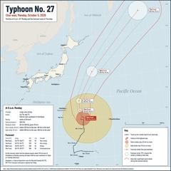 Typhoon No. 27 (Choi-wan): its position at 6 a.m. on Monday, the track so far, and the Japan Meteorological Agency's forecast to Thursday
