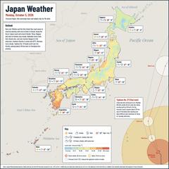 Japan weather map, Monday, October 5, 2026