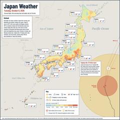 Japan weather map, Tuesday, October 6, 2026