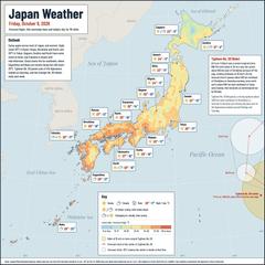 Japan weather map, Friday, October 9, 2026