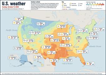 United States weather map, Sunday, October 11, 2026