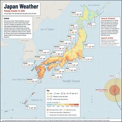 Japan weather map, Monday, October 12, 2026