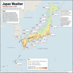 Japan weather map, Wednesday, October 14, 2026