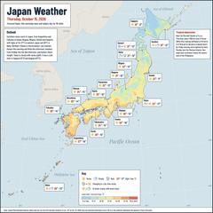 Japan weather map, Thursday, October 15, 2026