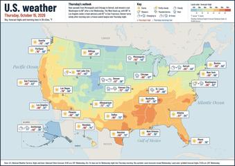 United States weather map, Thursday, October 15, 2026