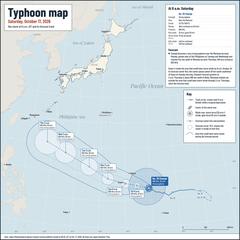 Typhoon No. 30, Champi, at 6 a.m. on Saturday and its forecast track