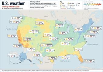 United States weather map, Saturday, October 17, 2026