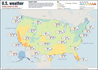 United States weather map, Sunday, October 18, 2026