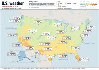 United States weather map, Monday, October 19, 2026