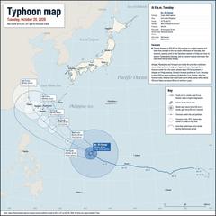 Typhoon No. 30, Champi, at 6 a.m. on Tuesday and its forecast track
