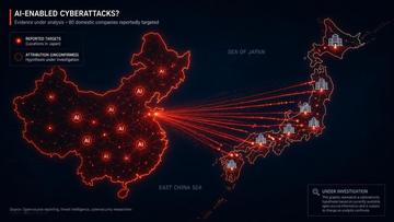 An illustration of suspected AI-enabled cyberattacks on Japanese companies