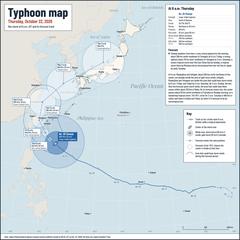 Typhoon No. 30, Champi, at 6 a.m. on Thursday and its forecast track
