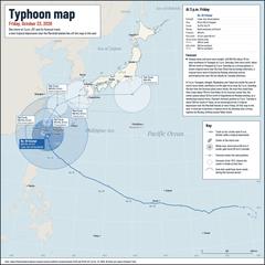 Typhoon No. 30, Champi, at 3 p.m. on Friday and its forecast track